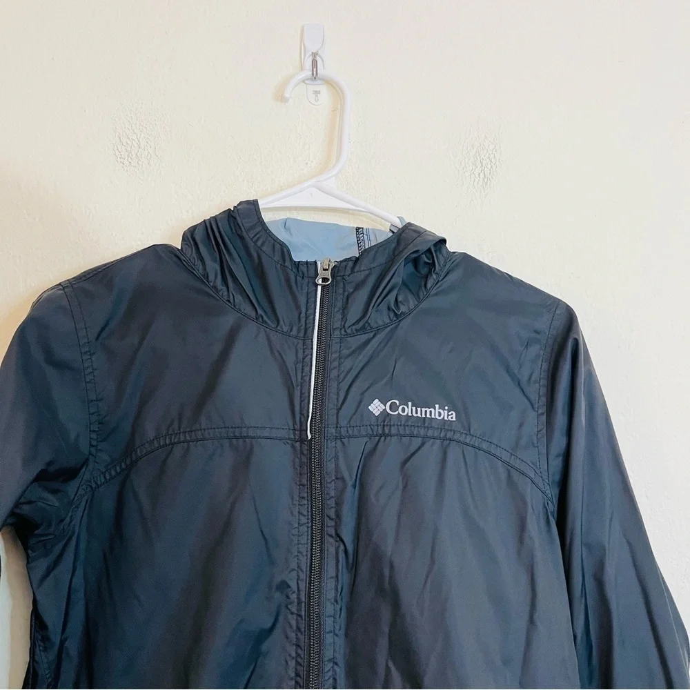 Columbia Long Sleeve Hoodie Windbreaker Size Medium Black Pockets